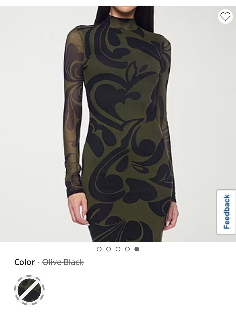 Olive & Black Long-Sleeve Sheer Panel Bodycon Dress